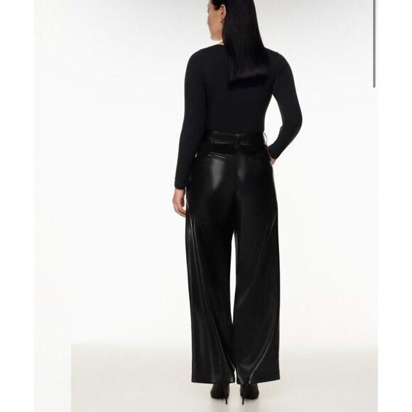Babaton  faux leather Pleated wide legs pants, Black, Size 2 K44 - Picture 2 of 12